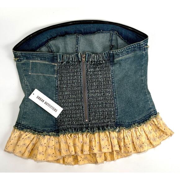 VTG Denim Corset Strapless Y2K Blue XL Baddie Strapless Peplum Frill Tube Top - Picture 7 of 10